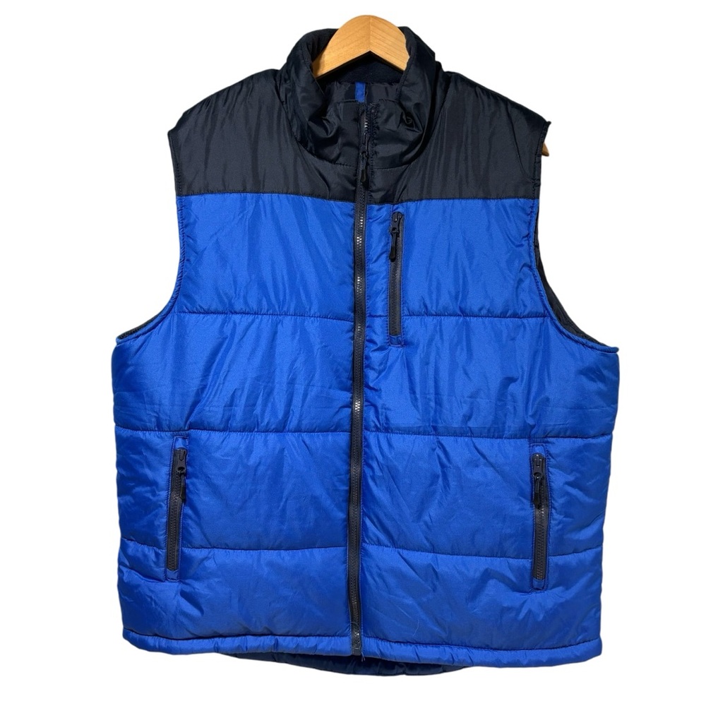 NWOT Blue and Black Colorblock Full Zip Puffer Vest with Zippered Pockets #BN